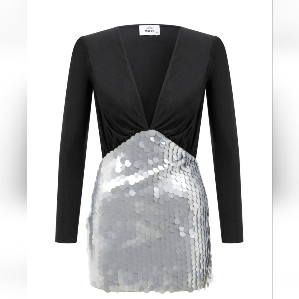 NWT Maeve Black & Silver Sequin Mini Dress XS Party Cocktail Holiday - Picture 6 of 16